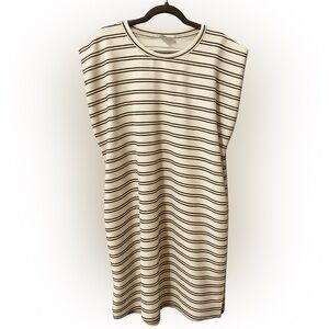 Entro Striped Shoulder Pad Dress Size Large Cream Brown Knit Shift